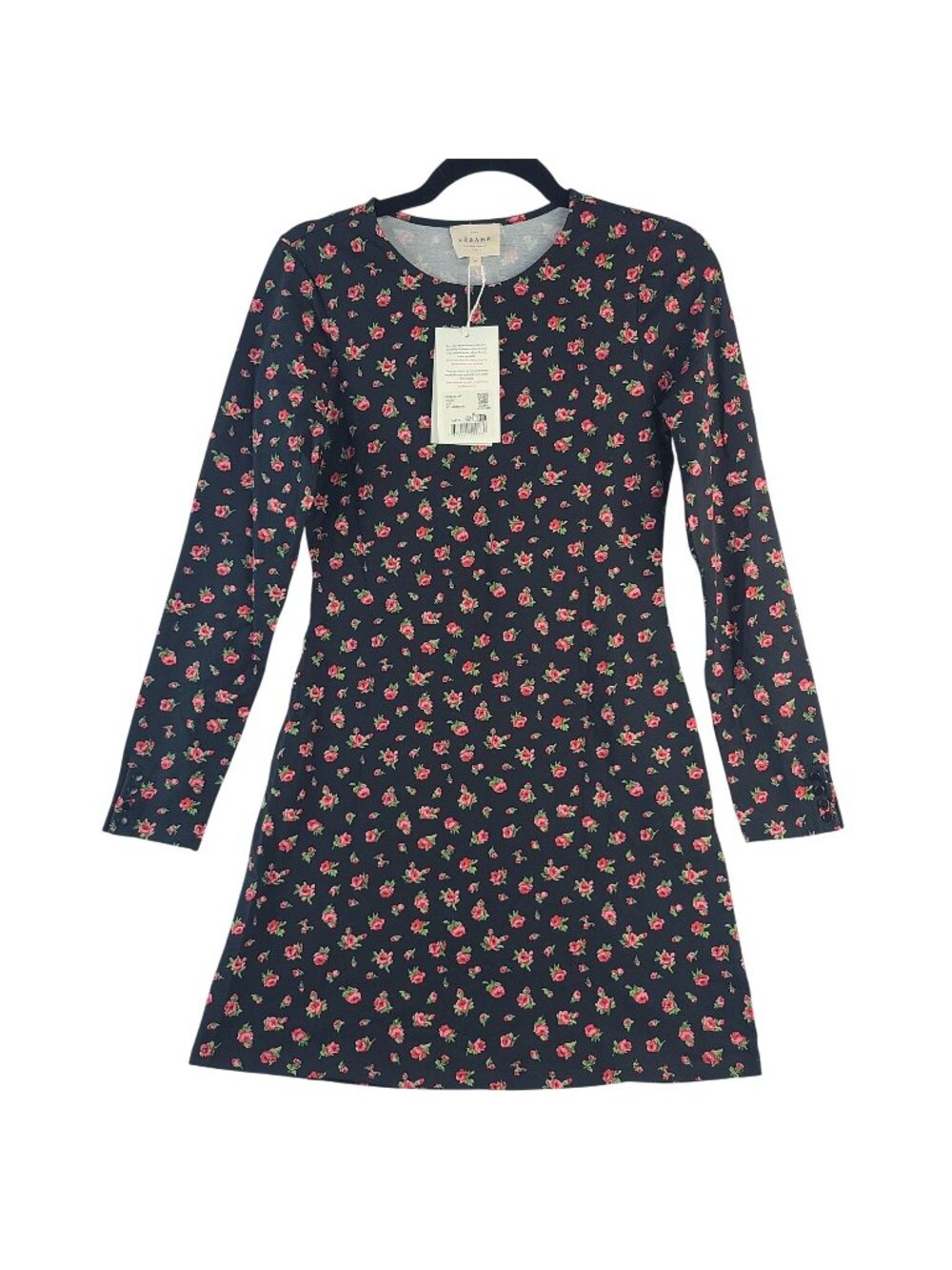 NEW Sézane Robe Divia Black Floral Long-Sleeve Dress Size M